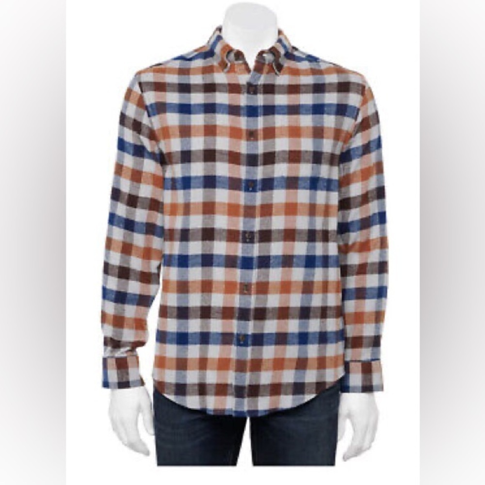 Croft & Barrow Blue and Brown Casual Button Down Shirt